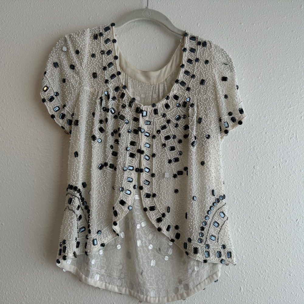 NWOT READ RARE Anthropologie Beaded Composition Top by Yumi Kim S - Picture 8 of 12